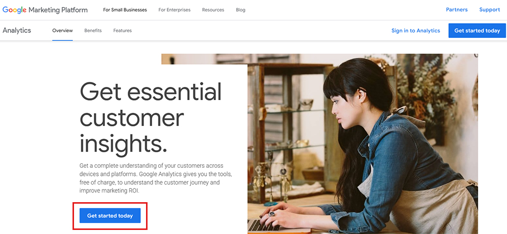 صفحه شروع نصب Google Analytics